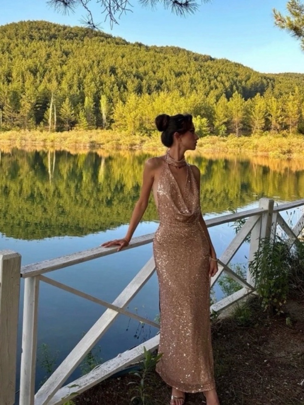 Zara Gold Sequin Halter Gown - Picture 3 of 5